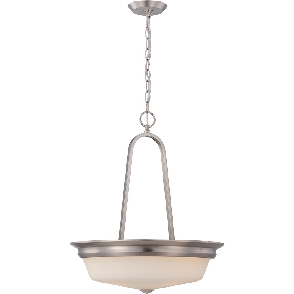Nuvo Lighting 62/365  Calvin - 3 Light Pendant with Satin White Glass - LED Omni Included in Brushed Nickel Finish